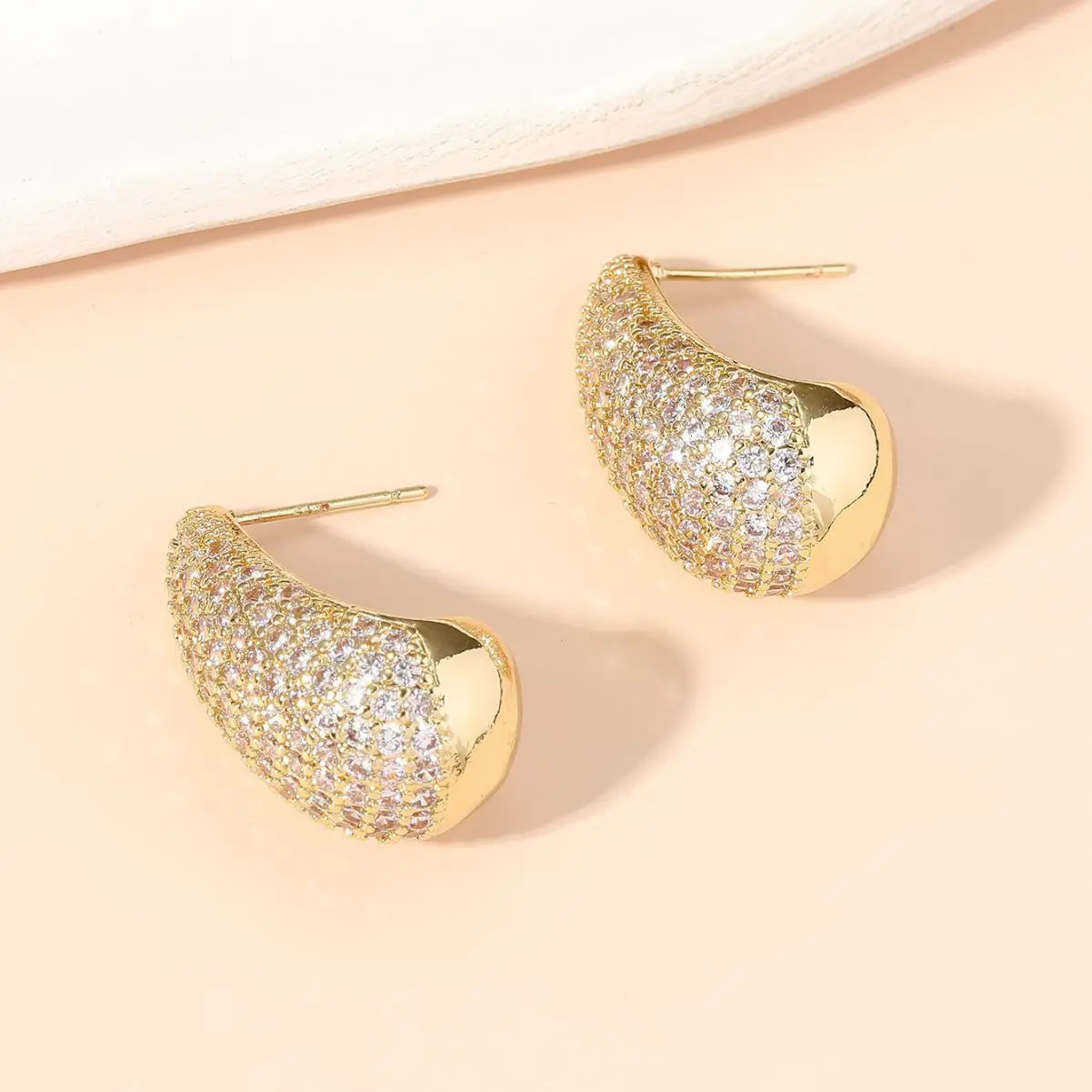 Vintage Gold Color Plated Chunky Dome Drop Earrings for Women Glossy Stainless Steel Thick Zircon Inlaid Teardrop Earring 250213