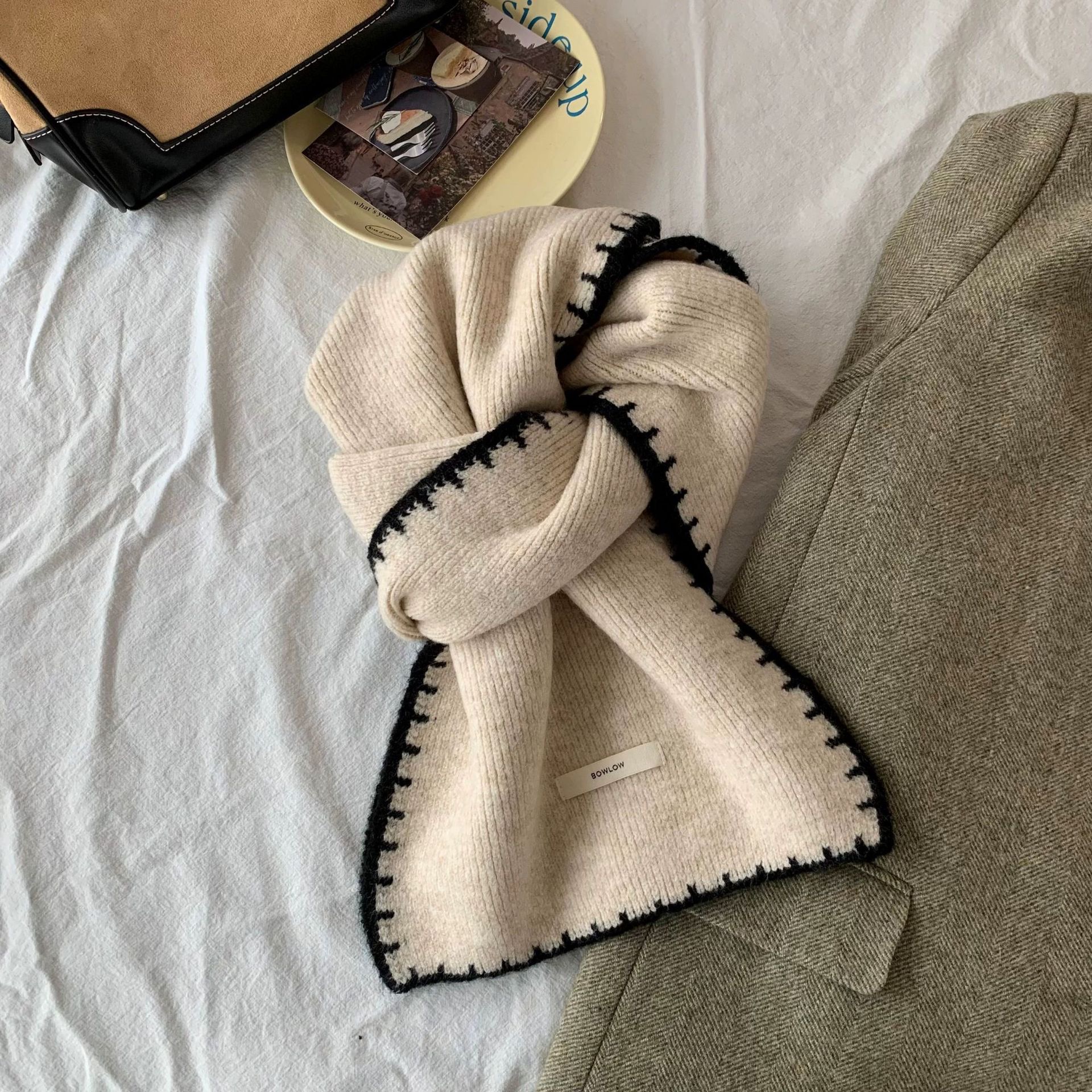 T143 Winter wool blended knitted wool scarf women's warm versatile high-end scarf