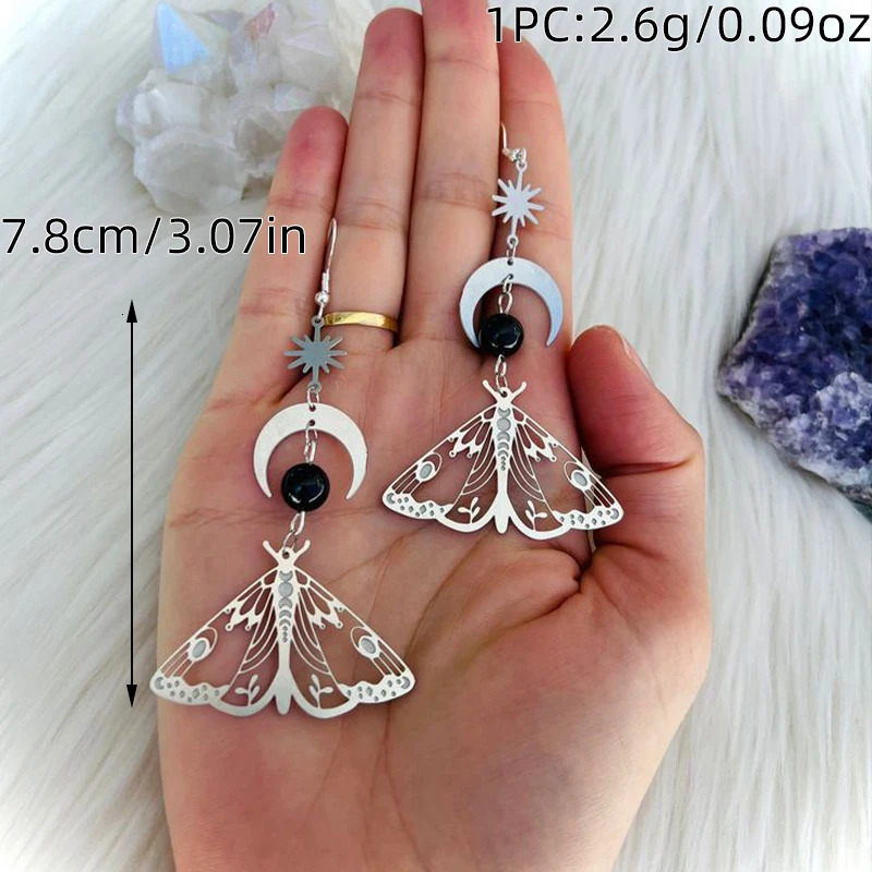 2 Pcs Fashion Moon Star Elegant Moth Insect Creative Bohemian Silver Color Copper Dangle Earrings Women Daily Party Gift Jewelry 250213