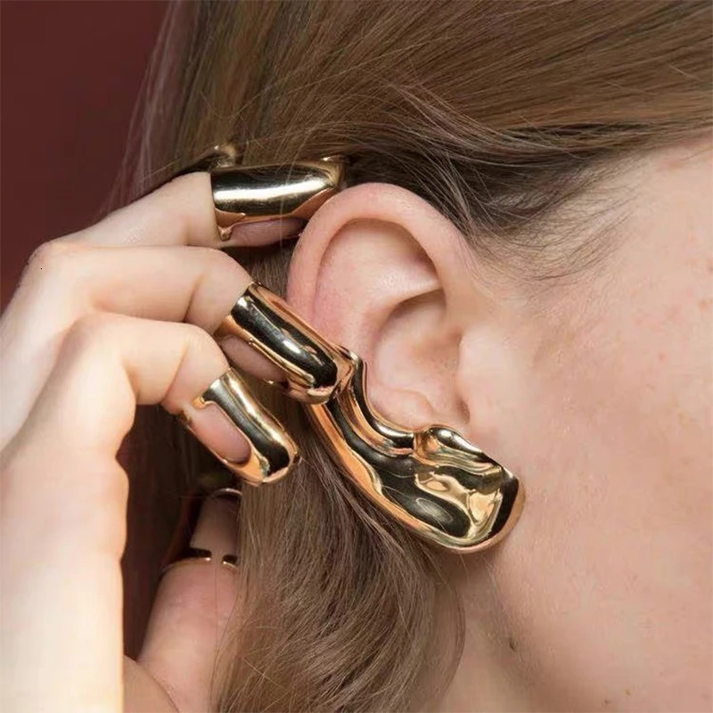 Punk Vintage Half Ear Contour Metal Clip Stud Earrings For Women girls Bones Fashion Earring Jewelry Gift 250213