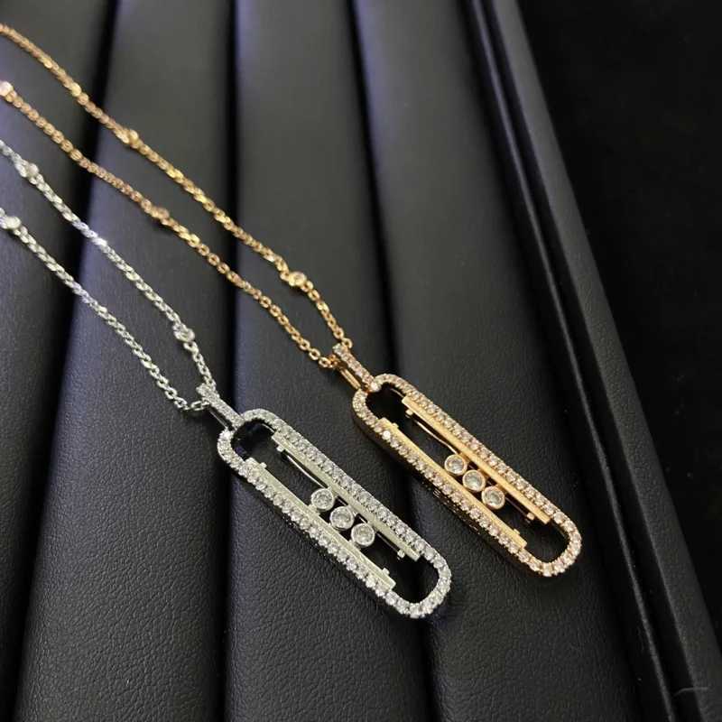 Pendant Necklaces New Full-Diamond Necklace with Sliding Three-Bead Paperclip Design High Quality Perfect Gift Option J250217 2F207