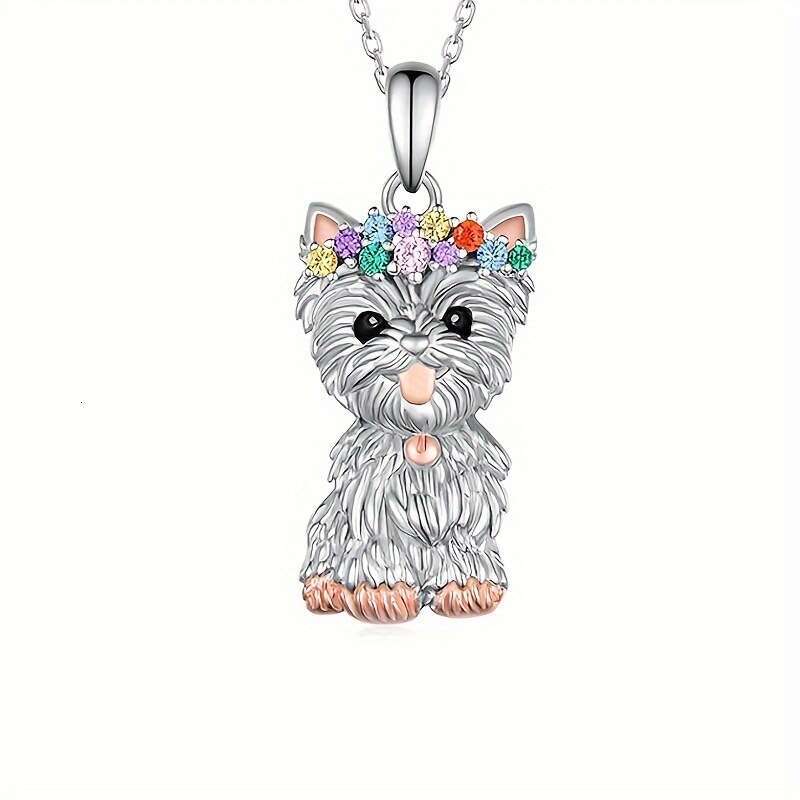 Cute Colorful Dog Small Animal Pendant Necklace, Earring Set, New Year Gift, Clavicle Chain Jewelry