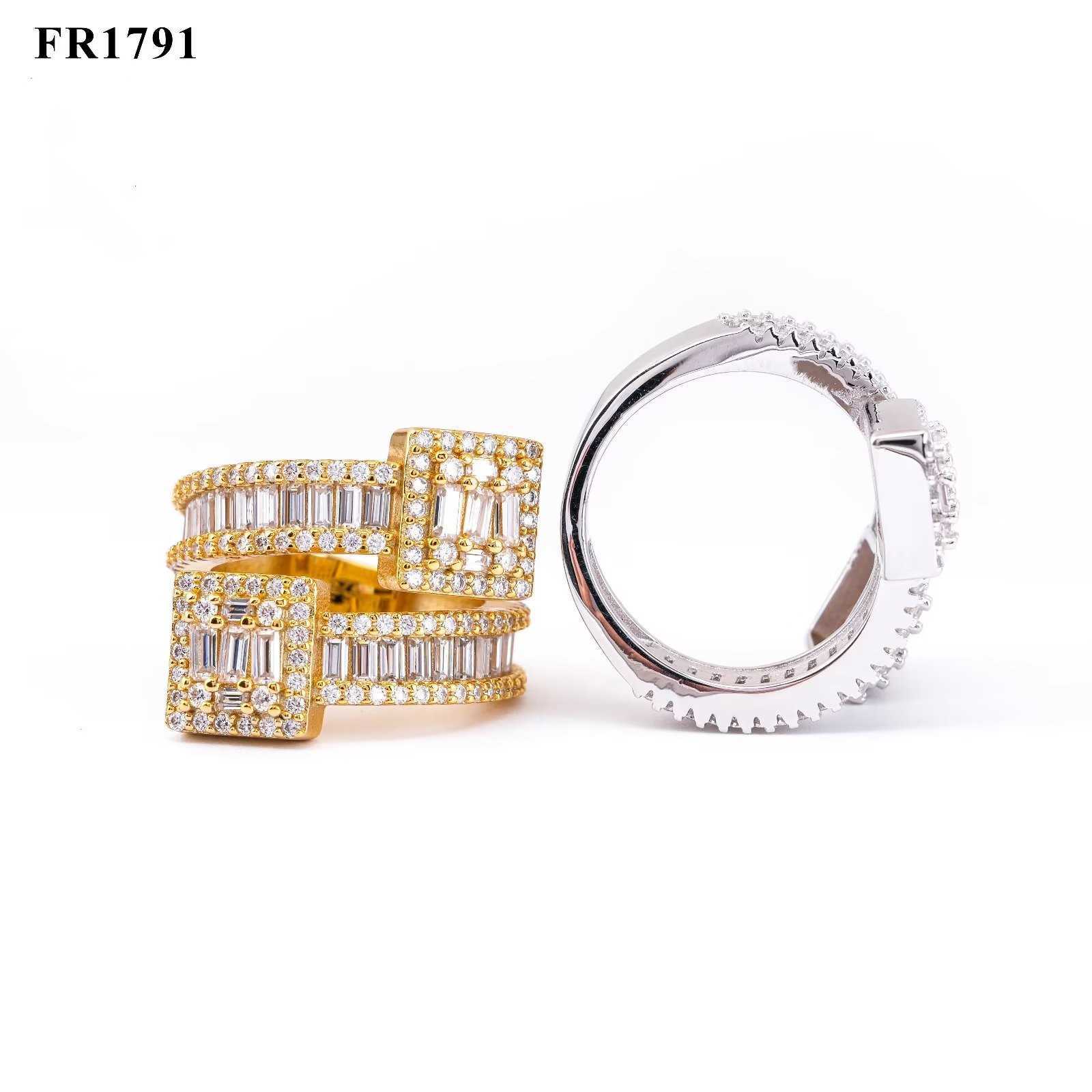 Hot selling hip-hop 925 silver inlaid D-color rectangular moissani ring for men and women ins fashion trend full diamond