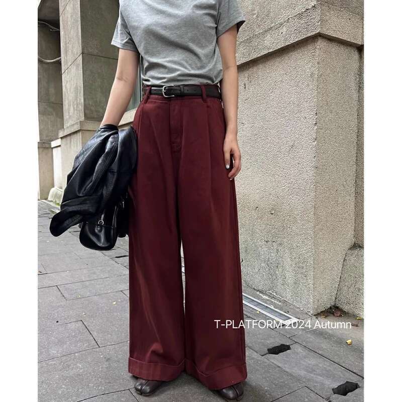 Red Jeans Women 90S Vintage Personality High Waisted Straight Trouser Streetwear Casual Loose Girl Wide Leg Classic Denim Pants