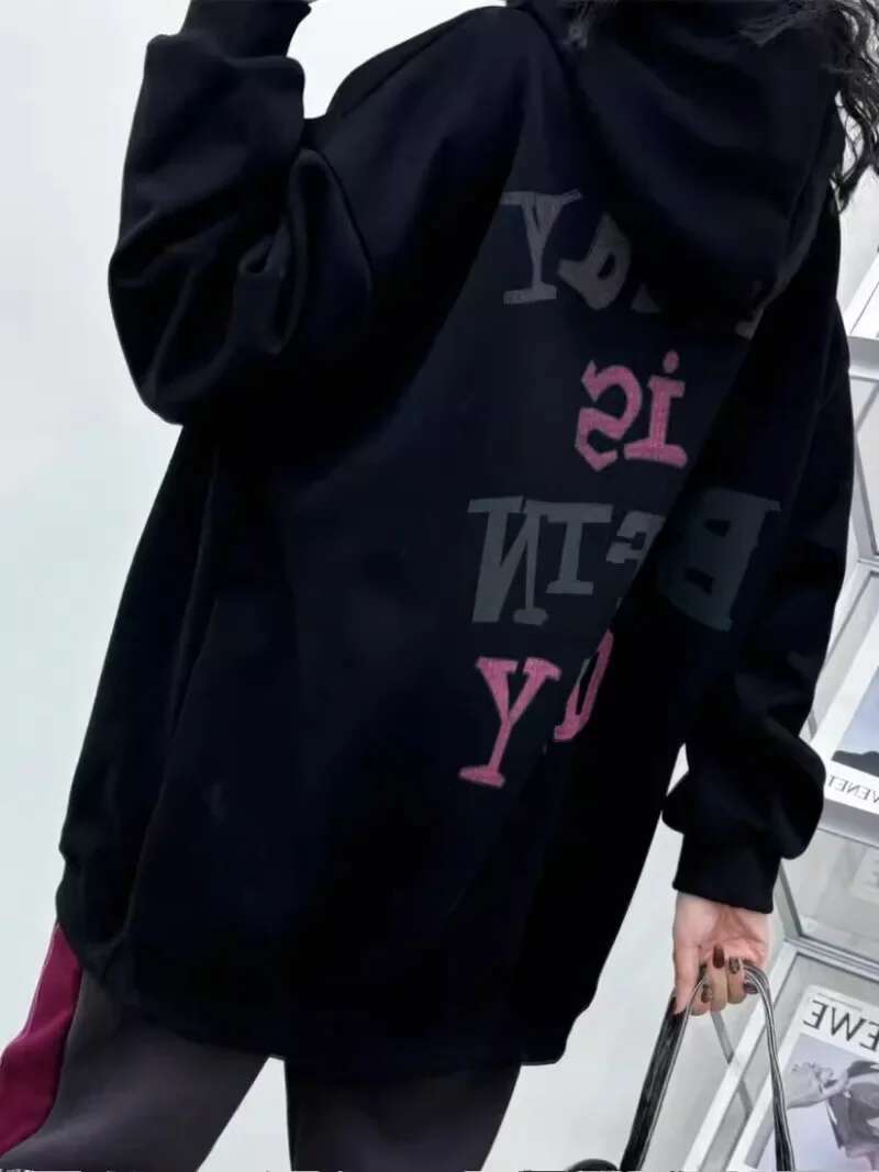 Winter 2024 New European Korean Style Top Medium And Long Hooded Sweatshirt Women's Sweet Cute Fleece Loose Casual Skinny Hoodie