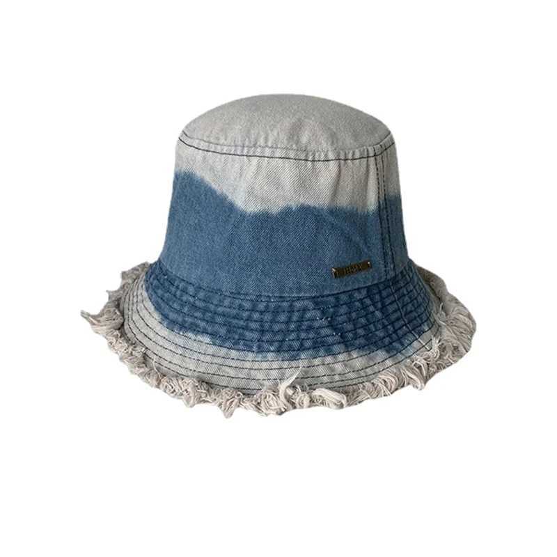 Womens Gradient Denim Fisherman Hat All-season Wide Brim Sun Hat Japanese Big Head Circumference Sun Hat W250217