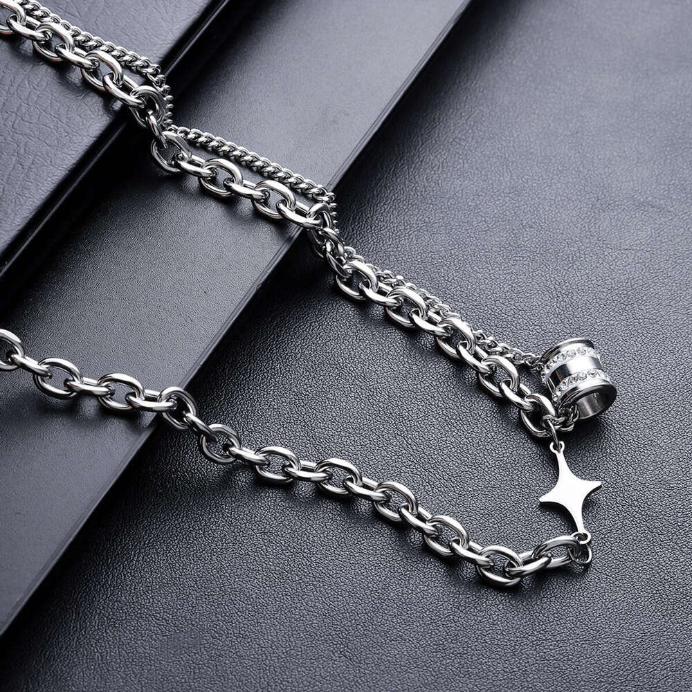 Transport bead pendant, double-layer stacked necklace, men's new niche design, simple exquisite, versatile and high-end collarbone chain