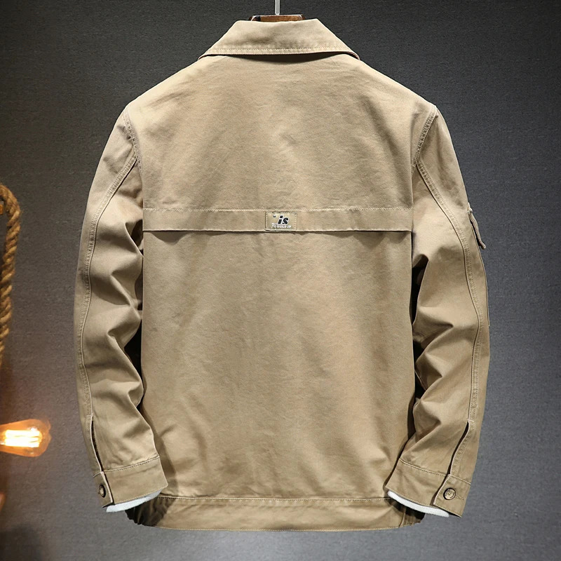 Mens American Style Vintage Denim Jacket spring and autumn style Casual Fashion High Quality Cotton Dark Khaki 250210