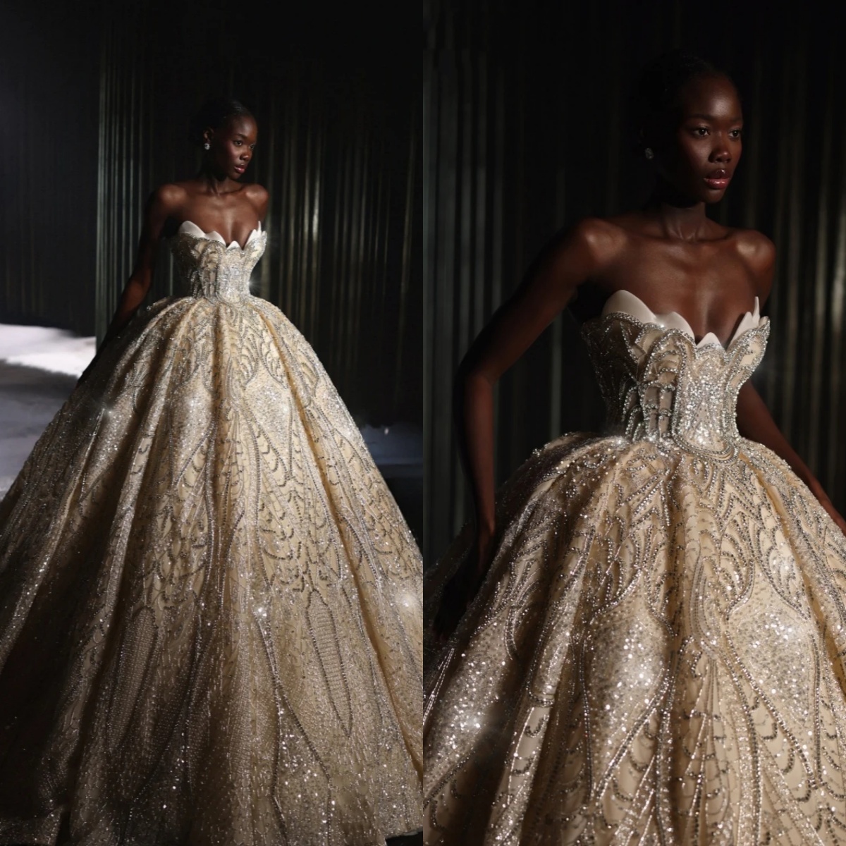 African Attractive Pearls Wedding Dress Elegant Beads Ball Gown Shimmering Fairy Women Sequined Customized Luxurious Bride Wear