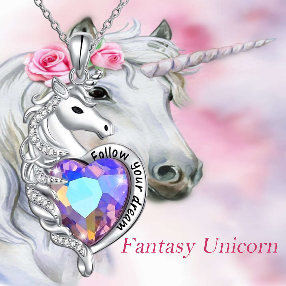 Hot selg cartoon unicorn necklace, colorful zircon jewelry gift, versatile and niche design, collarbone chain pendant