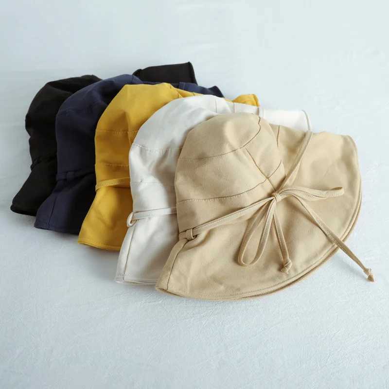New Spring Summer Cotton Bucket Hat Womens Sweet Knot Bow Wide Brim Panama Sun Hat Outdoor Beach Tourist Fishermans Hat W250217