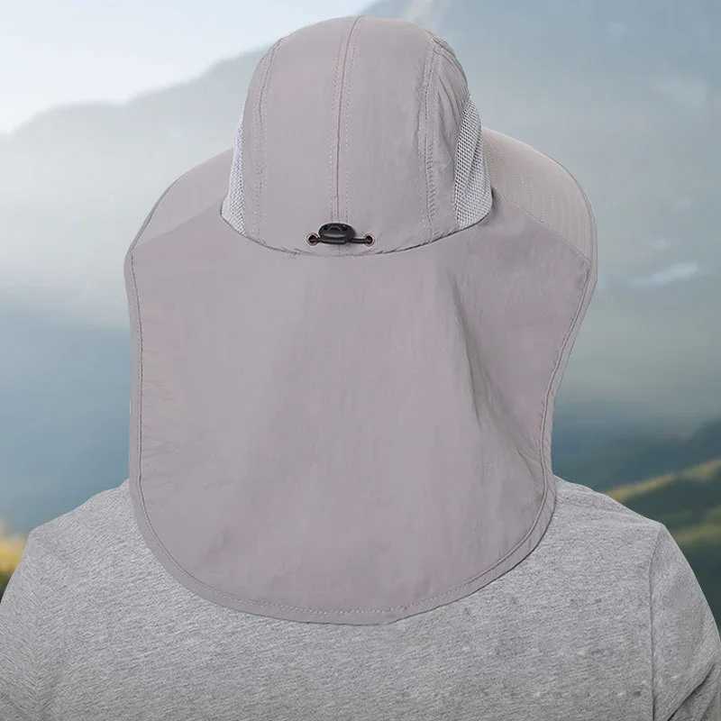 Outdoor waterproof fishermans hat wide conical bucket cap with neck cover womens summer quick drying breathable mesh sunshade hat W250217