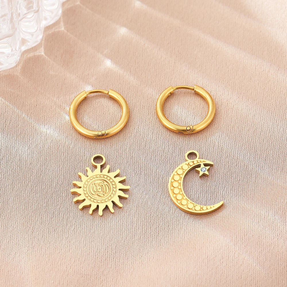 Stainless Steel Earrings Vintage Elegant Sun Moon Crystal Dangle Trendy Exquisite For Women Jewelry Party Gift 250213