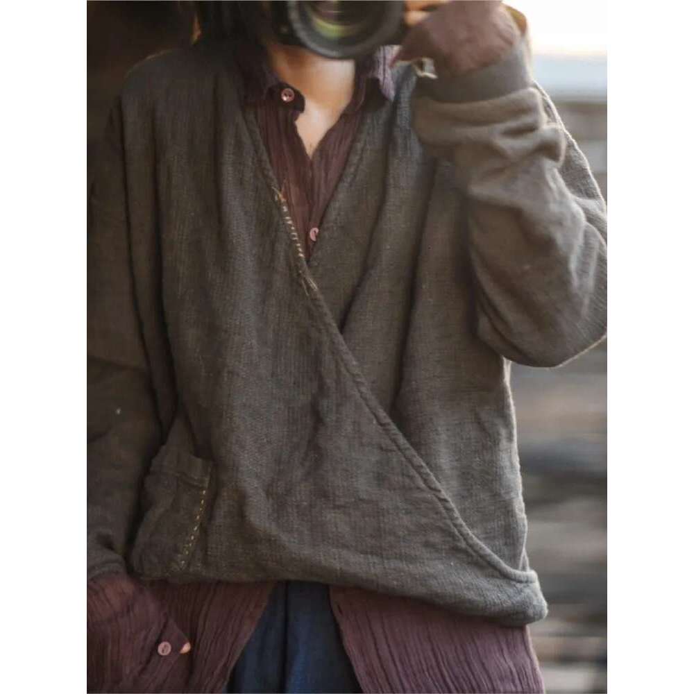 Women Loose Spring Summer Vintage En Blouse Ladies V Neck Shirt Female Short Tops 2025