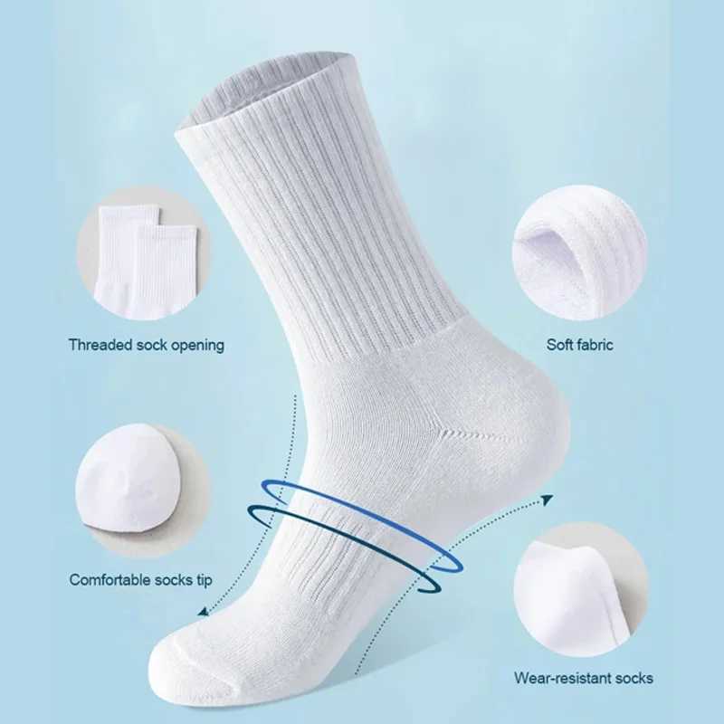 5Pairs Brand Men Cotton New Style White Socks Men Soft Breathable Sports Long socks Summer Winter for Male Socks Plus Size W250217