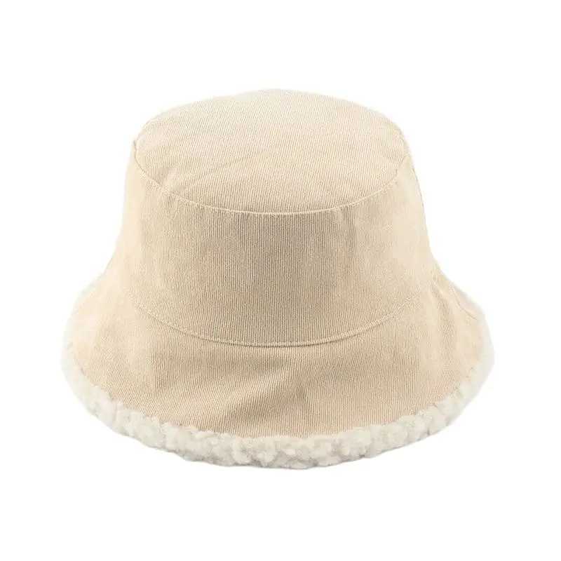 Unisex Harajuku Corduroy Bucket Hat Men Reversible Fisherman Hat Autumn Winter Lamb Wool Outdoor Warm Panama Cap For Women W250217