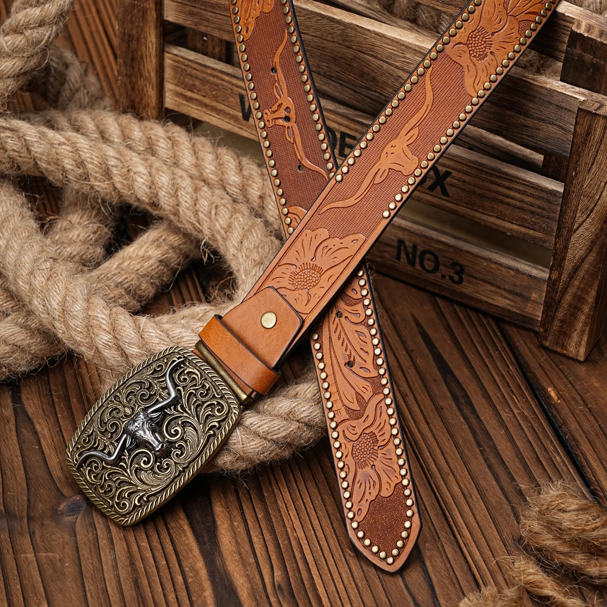 Men Women-Western-Cowboy-PU Leather-Belts - Vintage Belt Floral Engraved Buckle Belt for Jeans 250213