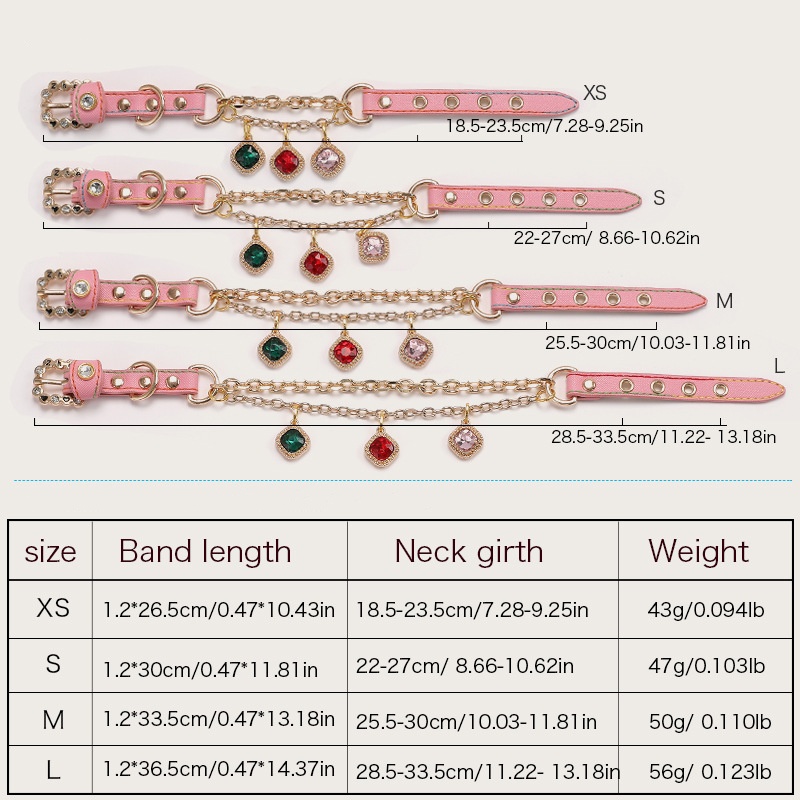 Luxury Pet Collar Leash Set - Premium Leather Gold Chain Design with 13 Multi-Color Crystal Pendants, Stylish Dog/Cat Walking Accessories (3+10 Dangli