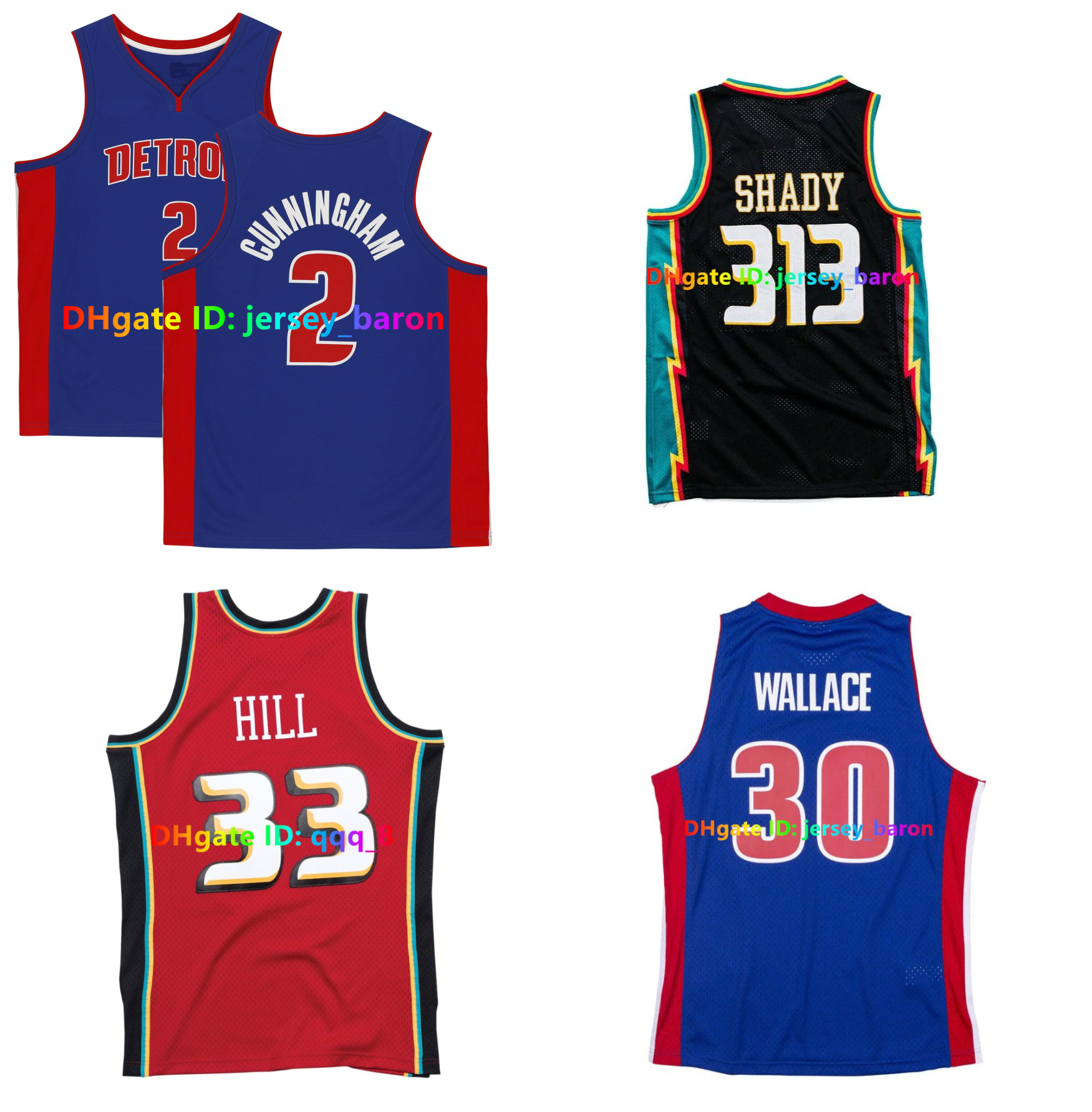Remixes X BR Slim Shady 313 Piston Basketball Jersey Cade Cunningham Grant Hill Ben Wallace Rasheed Wallace Isiah Thomas Dennis Rodman Red White Green Size S-XXL