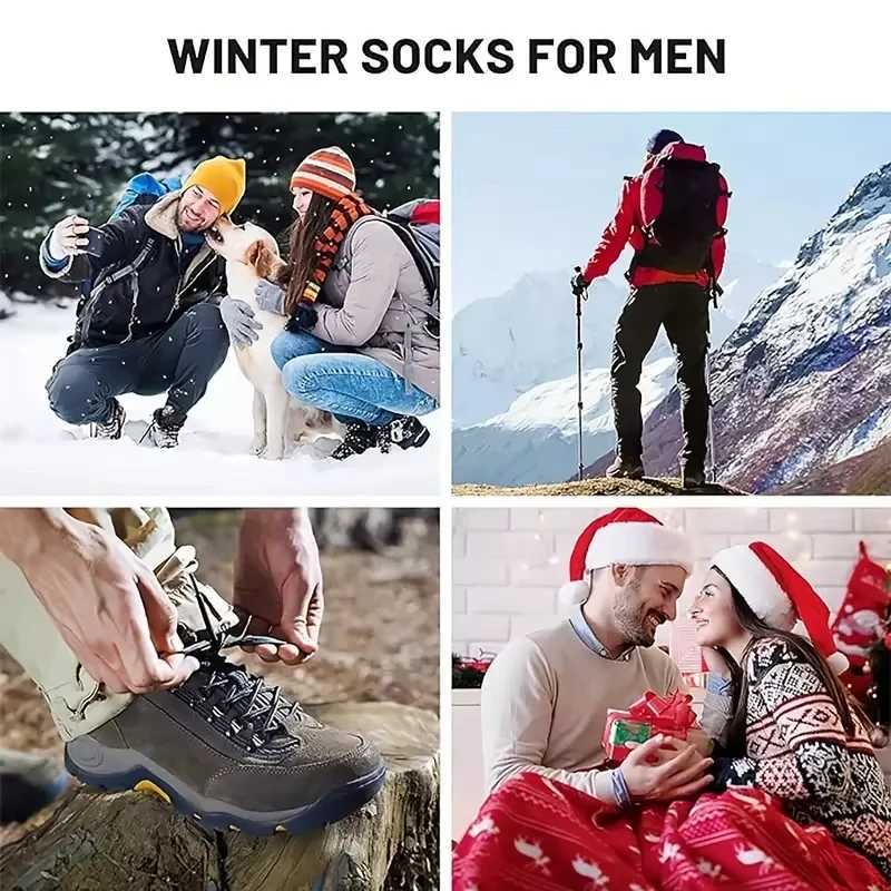 5 Pairs Merino Wool Socks For Men Super Thick Hiking Socks Thermal Socks For Cold Weather W250217