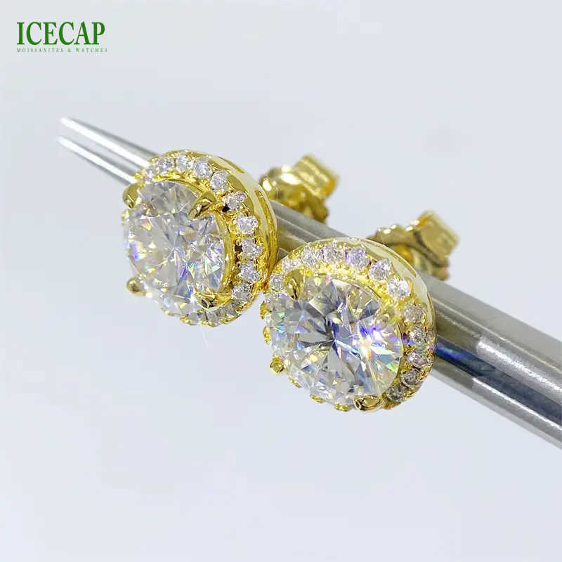 2023 New Design Exquisite Womens Stud Earrings 14k Silver Plated 1 Carat Round Yellow Color Moissanite Diamond Earrings