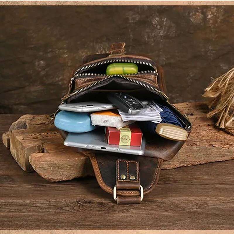 Luufan Casual Genuine For Men Ipad Mini Cow Leather One Shoulder Bag Male Anti Theft Chest Pack Daily Backpack