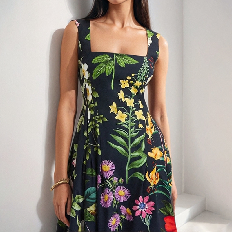 2025 New Womens Dresses Clothing Elegant Sleeveless Printed Sexy Casual Fashion Dress