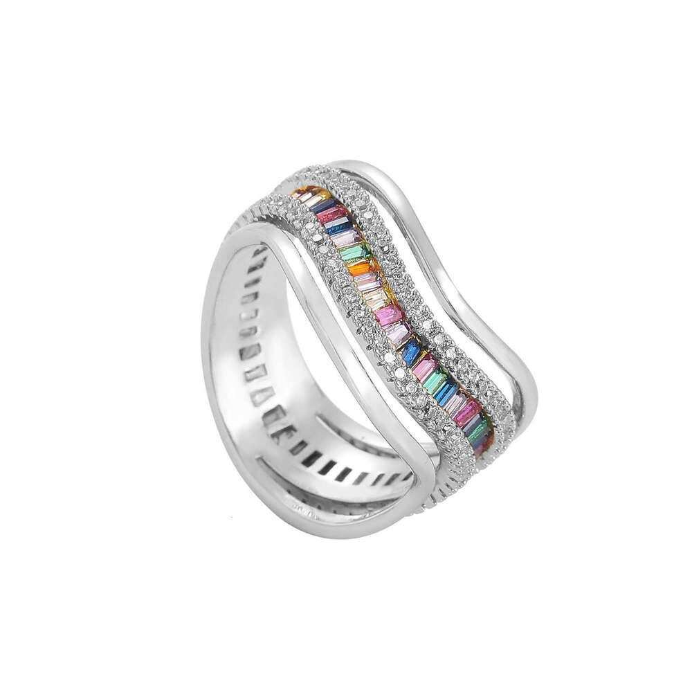 Colorful Ladder Moissanite Irregular Personalized Trendy Ring Men's Hip Hop Accessories