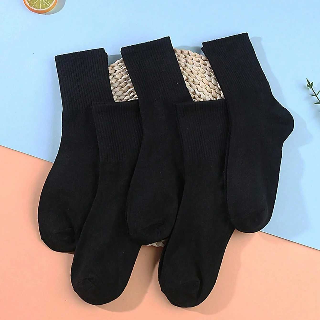 5 Pairs Mens Mid-Calf Socks White Black For Home Casual And Sports Use Suitable For Couples W250217