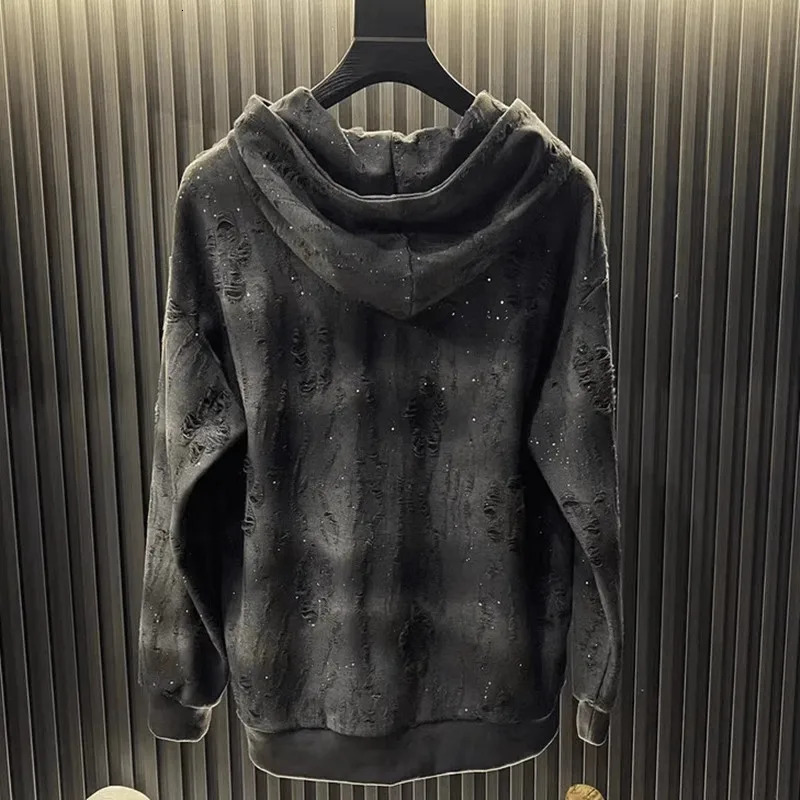 Y2K Techwear Autumn Tassel Hoodie Mens Tear Cargo Hoodie Fashion Mens Street Clothing Pocket Patch Work Color Hoodie 250211