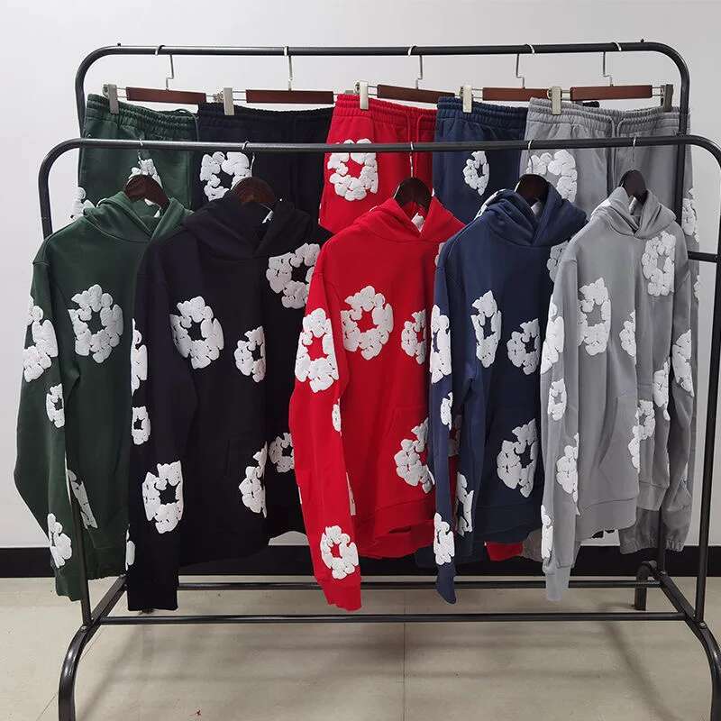 Fashion Quality New Men's Women's Same Kapok Foam Printing Hooded Long-sleeved Sweater Loose Fleece Sweatpants Set