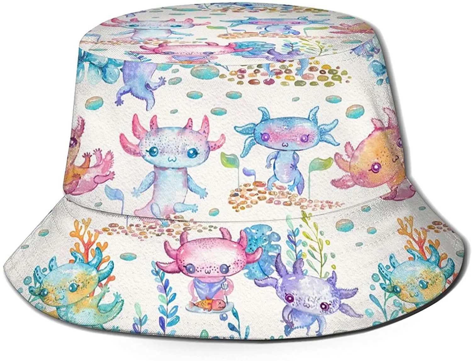 Cute cartoon Axolotl bucket hat summer beach sun hat packaged fisherman hat W250217