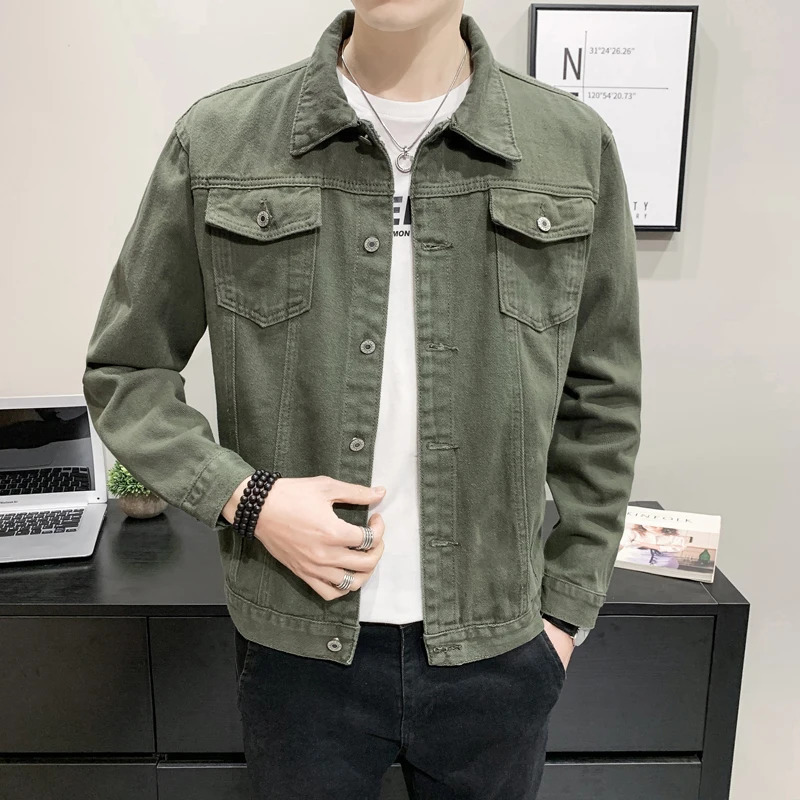 Spring Autumn Men Denim Jackets Street Casual Slim Fit Cotton Jeans Jacket Army green Red Fashion Cowboy Coat 250212
