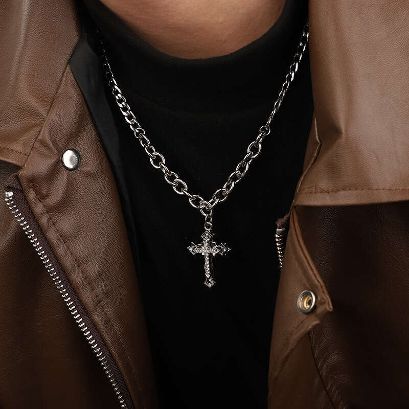Cross Necklace Fashion Light Small Female Couple Jewelry Men's Sweater Chain INS Hip Hop Design Sense Cuba
