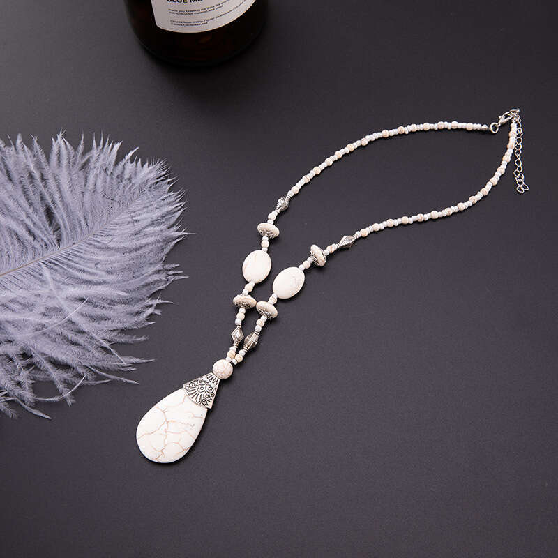 Fashionable Bohemian Droplet Pendant Short Necklace Turquoise Handmade Collar Chain for Women