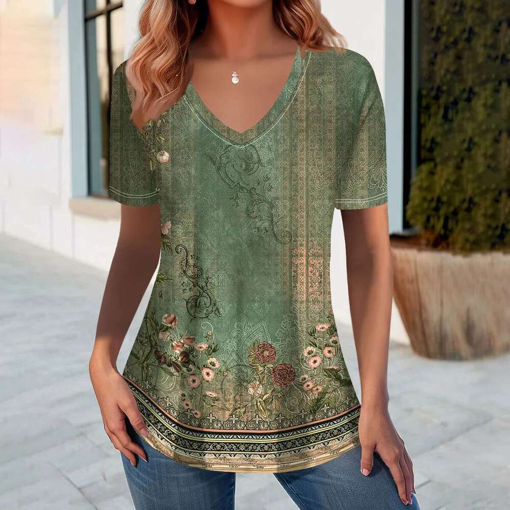 Women's Round Collar Short-Sleeved T-Shirt Women Plus Size Clothing