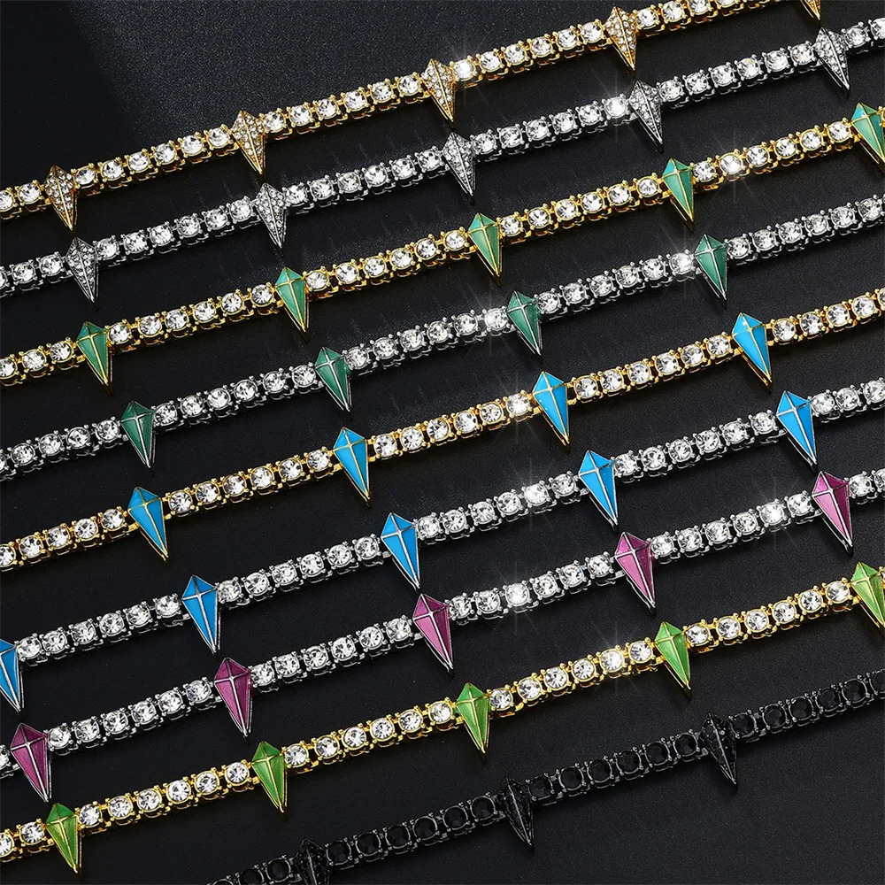 4MM Tennis Chain Dropwater Shape Iced Out Colorful Rhinestones Bling Rapper Necklaces For Men Women Choker Jewelry 250213