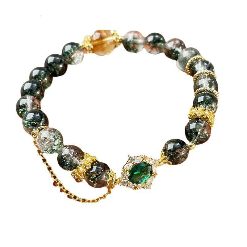 Natural Stone Green Ghost Crystal Handmade Bead Light Premium Stretch Bracelet