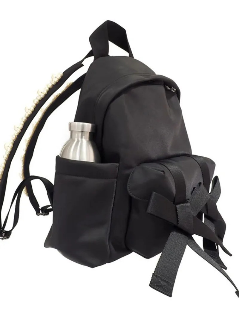 Bow Pearl Mochila Portable Nylon Mochilas Mujer 2025 Casual Backpack Large Capacity Bolsa Korean Fashion Bags for Women 250122
