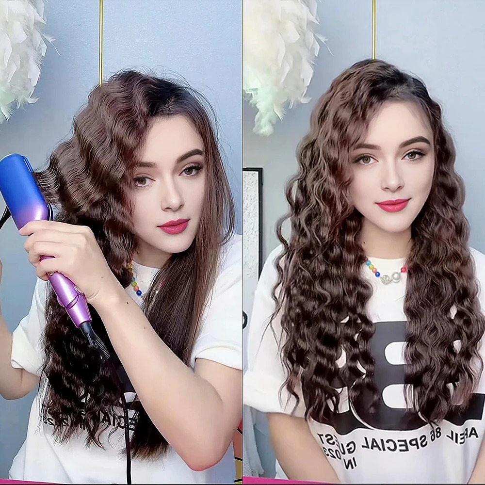 0.6 Inch / 16mm 3 Barrel Hair Waver Beach Waves Curling Iron Ceramic Hair Crimper Wave Curler Tool with 5 Adjustable Temperature 250214