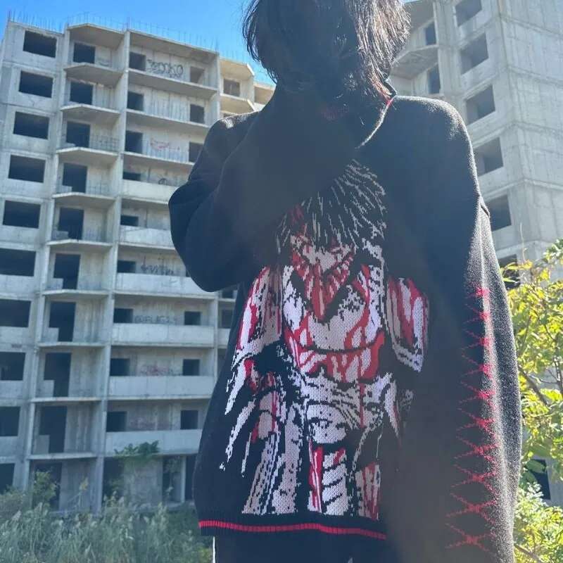 Women Cotton Knitwear Y2K Knit Sweater Graphic Mens Sweaters Top Vintage Loose Cartoon Pullovers Casual Haruku Autumn Winter