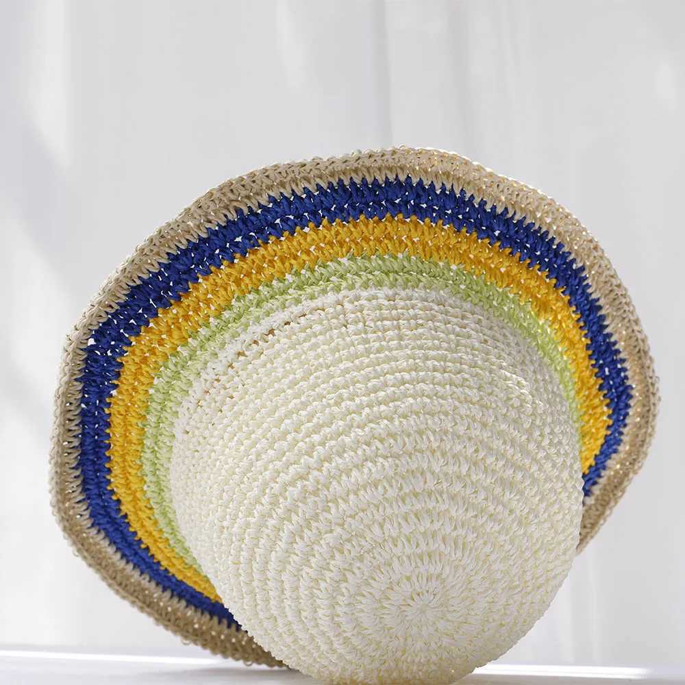 2024 new Womens Straw Hats crochet hat bucket hat UV Protection Sun Visor beach hat Women Visors rainbow Women Summer hat Cap W250217
