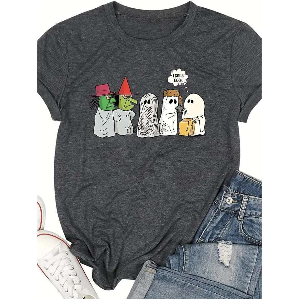 Plus Size Women's Clothing Halloween Print Short Sleeve T-Shirt Casual Crew Neck Top For Spring Summer Women's Clothing