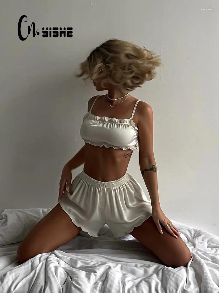 Women's Tracksuits CNYISHE Summer Bow Sexy Solid Set Women Suits Fashion Casual Tracksuit Spaghetti Strap Cute Two Pieces (Tops Shorts) For