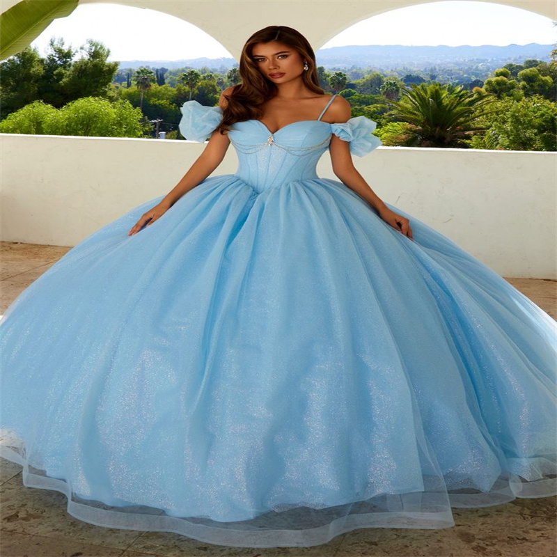 Light Blue Vestidos De 15 Quinceanera Dress Puffy Tulle Vestidos De Anos Xv Birthday Sixteen Party Gown 2025 Lace Up Sweet 16 Dress Photoshoot Spaghet