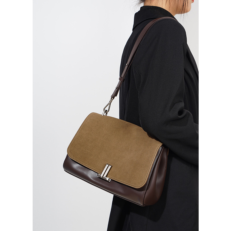 Bag Small Niche Design, Contrasting Color Shoulder Versatile For Women's Commuting, Large Capacity Crossbody Underarm Small Square Bag, Cowhide