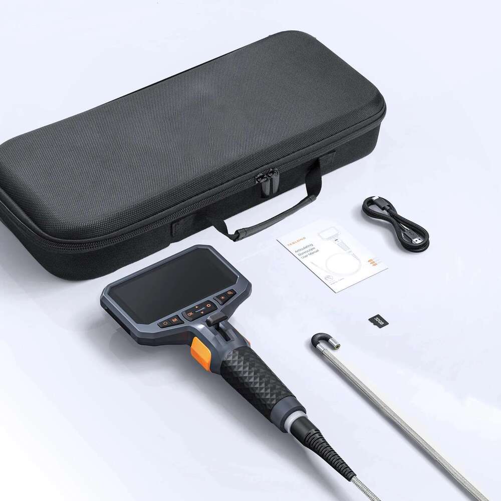 TESLONG TD450S 5.5MM Articulating Borescope 1080P 5 Inch IPS Two Way 360° Steering Endoscope Camera 1m Stainless Steel Tube
