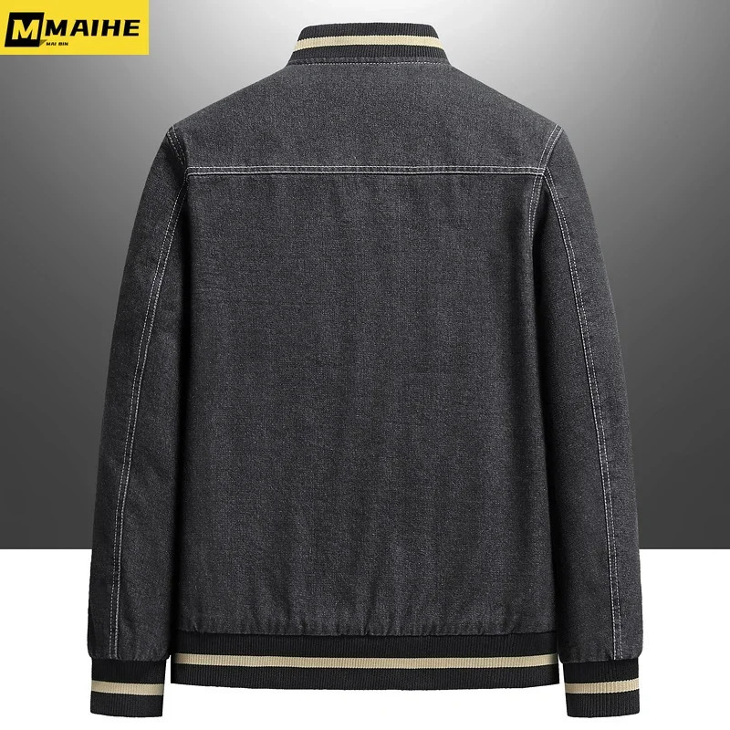 Autumnwinter vintage denim jacket men plus fleece thick warm coat Korean fashion clothing mens plussize bomber 250212