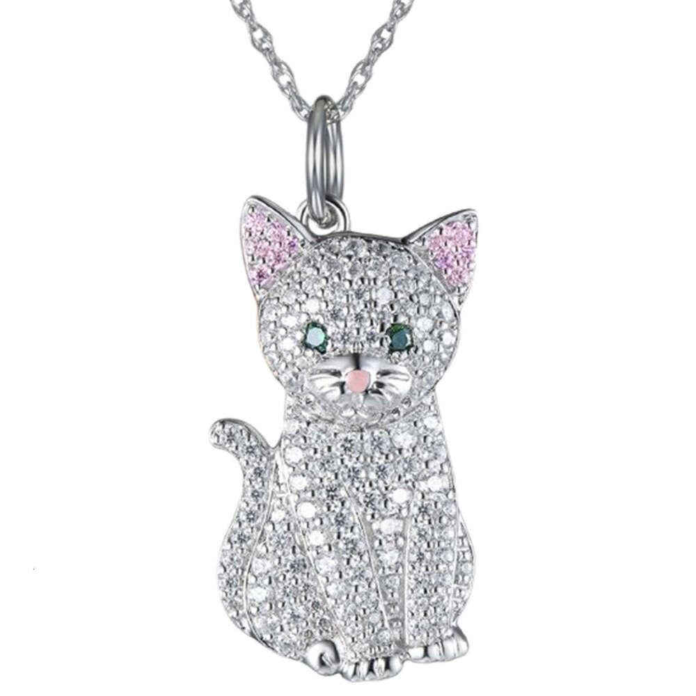 Temu Hot Selg Cute White Cat Pendant Exquisite Pink Eared Kitten Cartoon Necklace Birthday Gift Jewelry