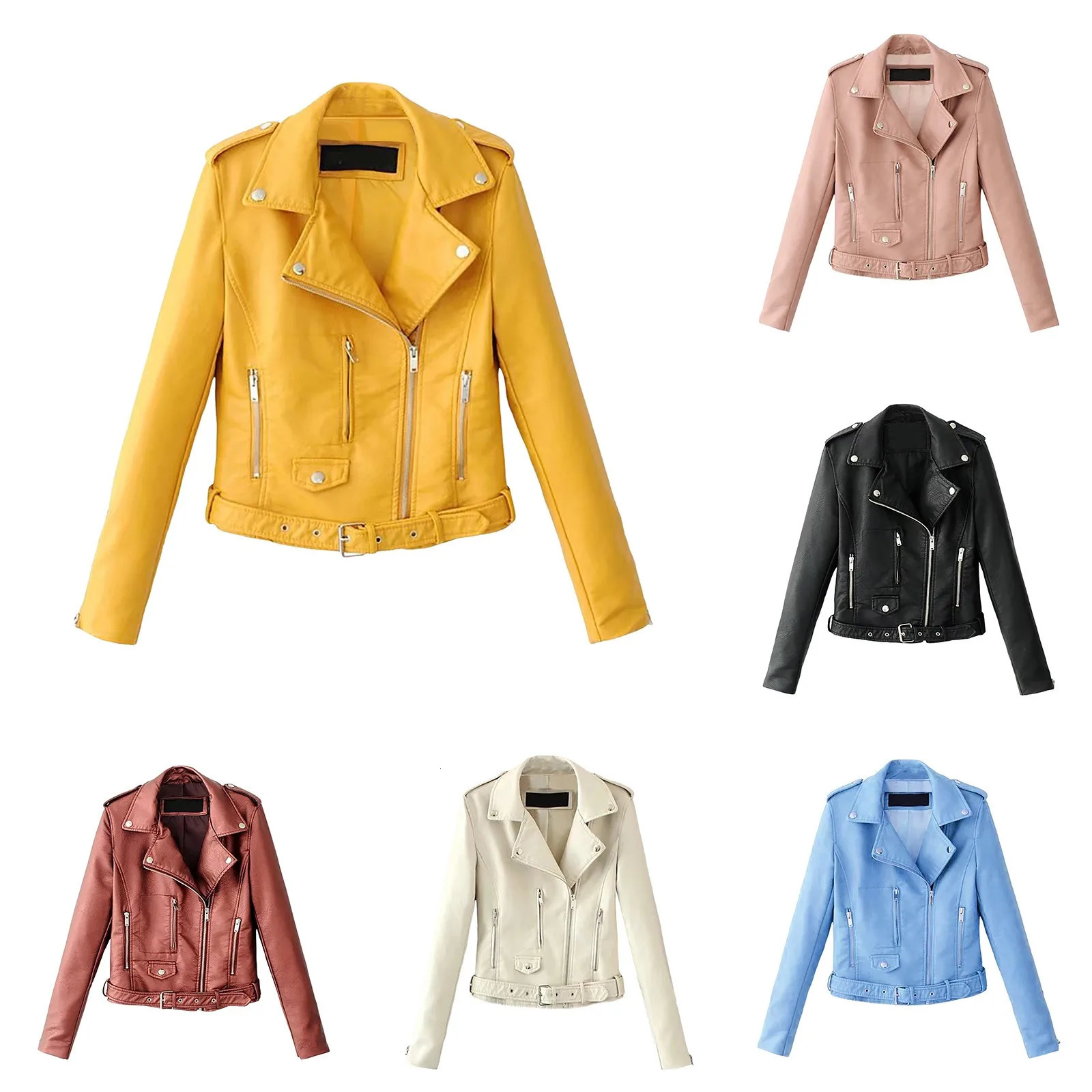 Womens Fall Faux Leather Outwears Retro Motorcycle Jacket Long Sleeve Tie Up Short Bomber Jackets For Women Chaquetas 250211